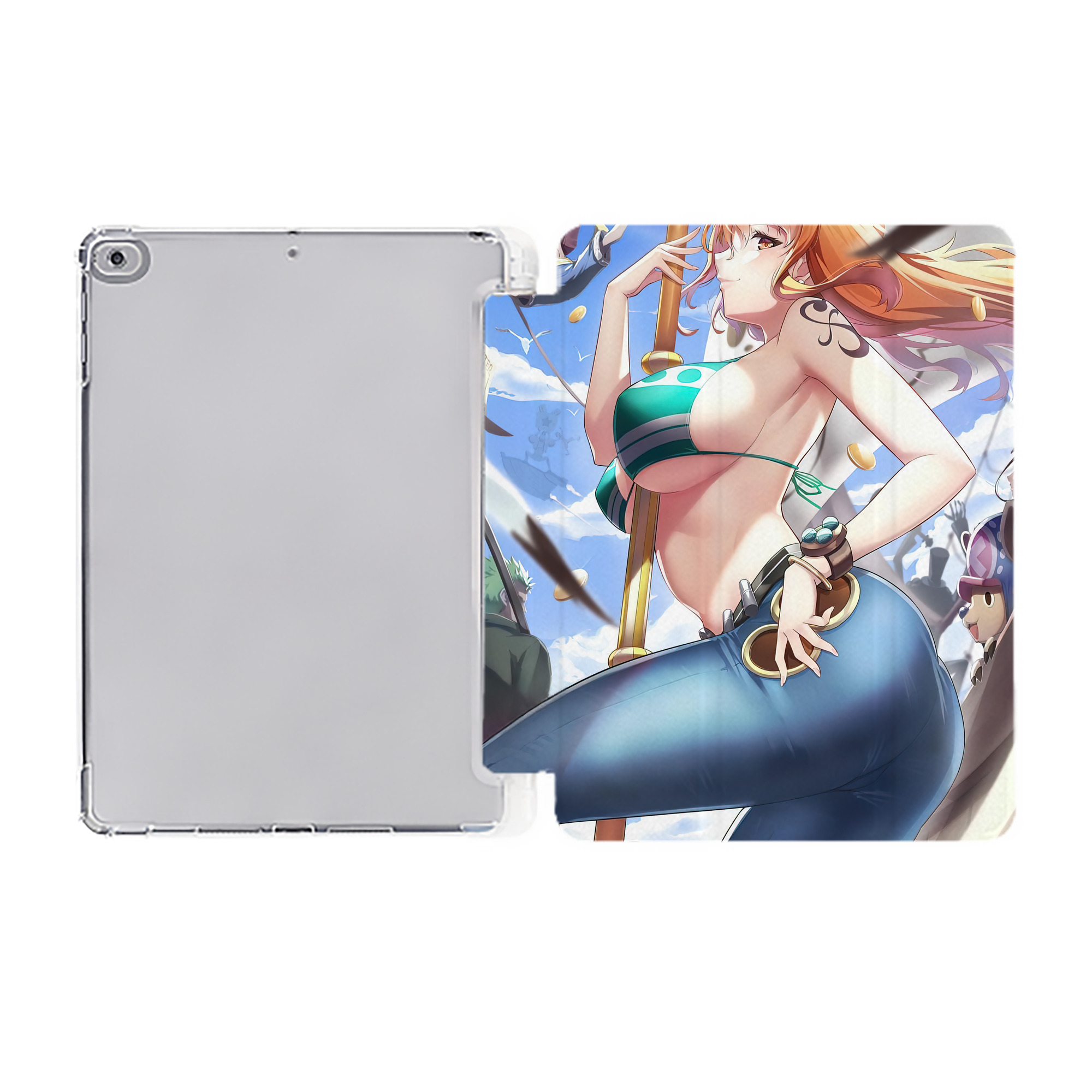 （画像用） ワンピース ONE PIECE IPad ケース ペン収納付き 三つ折りスタンド PUレザー×シリコン 対応機種9.5/10.5/10.9インチ